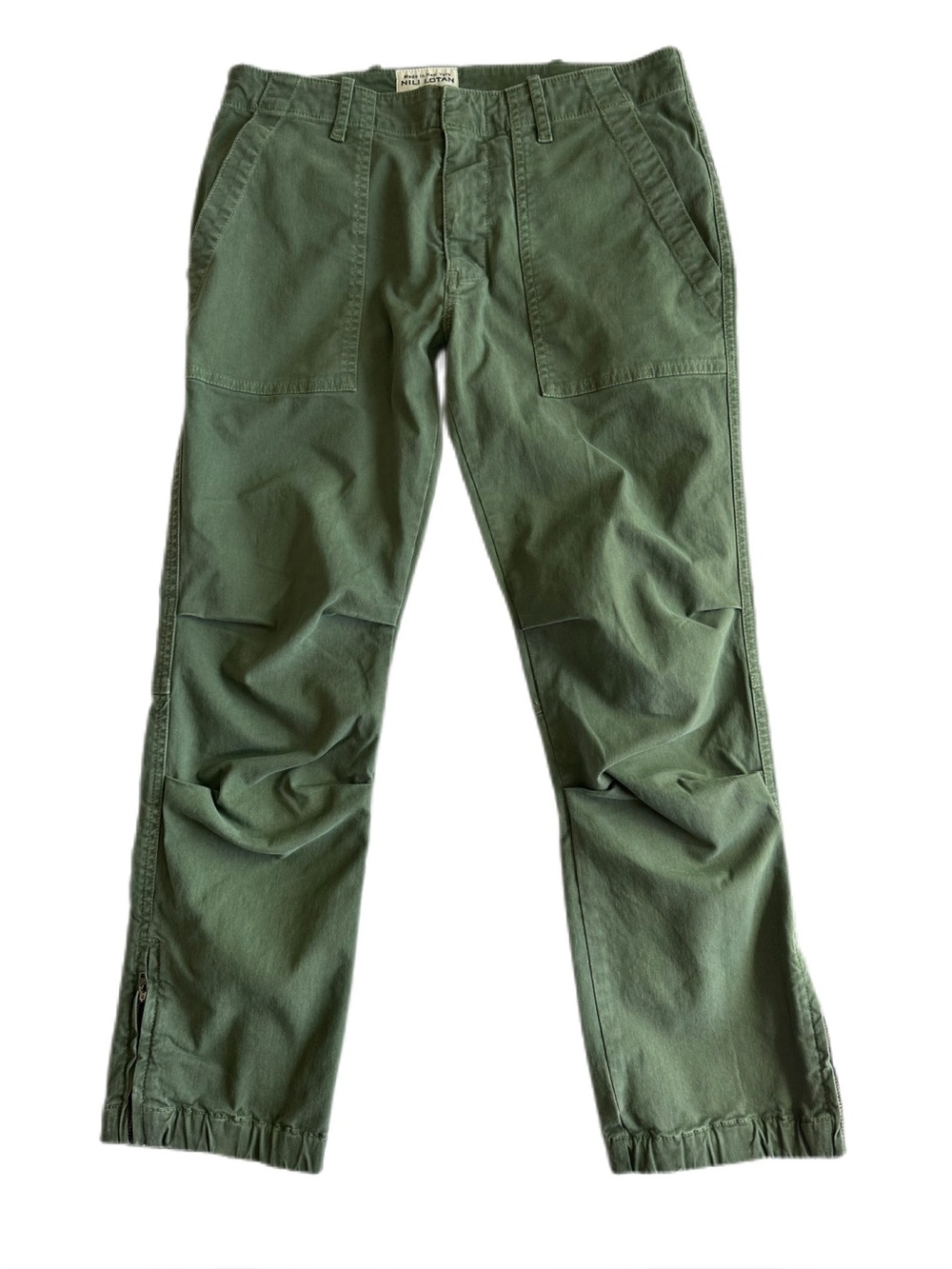 Nili Lotan Utility Cotton Military Pants Army Olive Green Ankle Zip Size 2